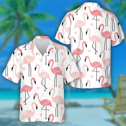 Beutiful Flamingo With Small Pink Heart Hawaiian Shirt, Hawaiian For Gift