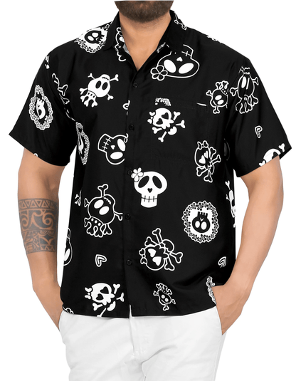 Black And White Cute Skull Tropical Hawaiian Shirt, Hawaiian For Gift