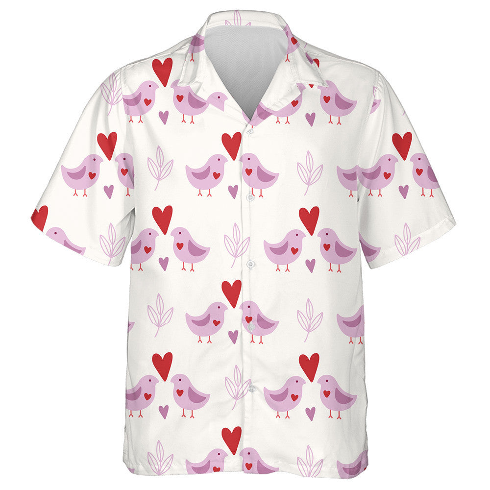 Couple Violet Birds With Leaves And Hearts Hawaiian Shirt, Hawaiian Shirt Gift, Christmas Gift