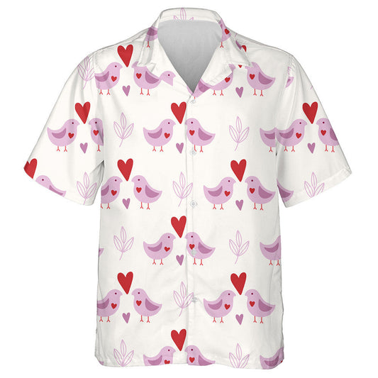 Couple Violet Birds With Leaves And Hearts Hawaiian Shirt, Hawaiian Shirt Gift, Christmas Gift