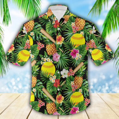 Softball Pineapple Tropical Jungle Design Hawaiian Shirt,Hawaiian Shirt Gift, Christmas Gift