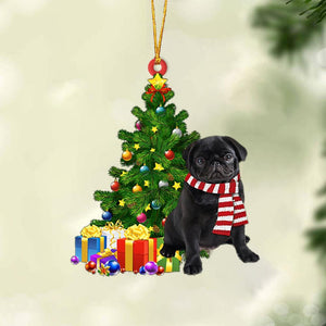 BLACK Pug-Christmas Star Hanging Christmas Plastic Hanging Ornament, Christmas Ornament Gift, Christmas Gift, Christmas Decoration