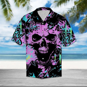 Purple And Teal Edm Skull Design Hawaiian Shirt,Hawaiian Shirt Gift, Christmas Gift