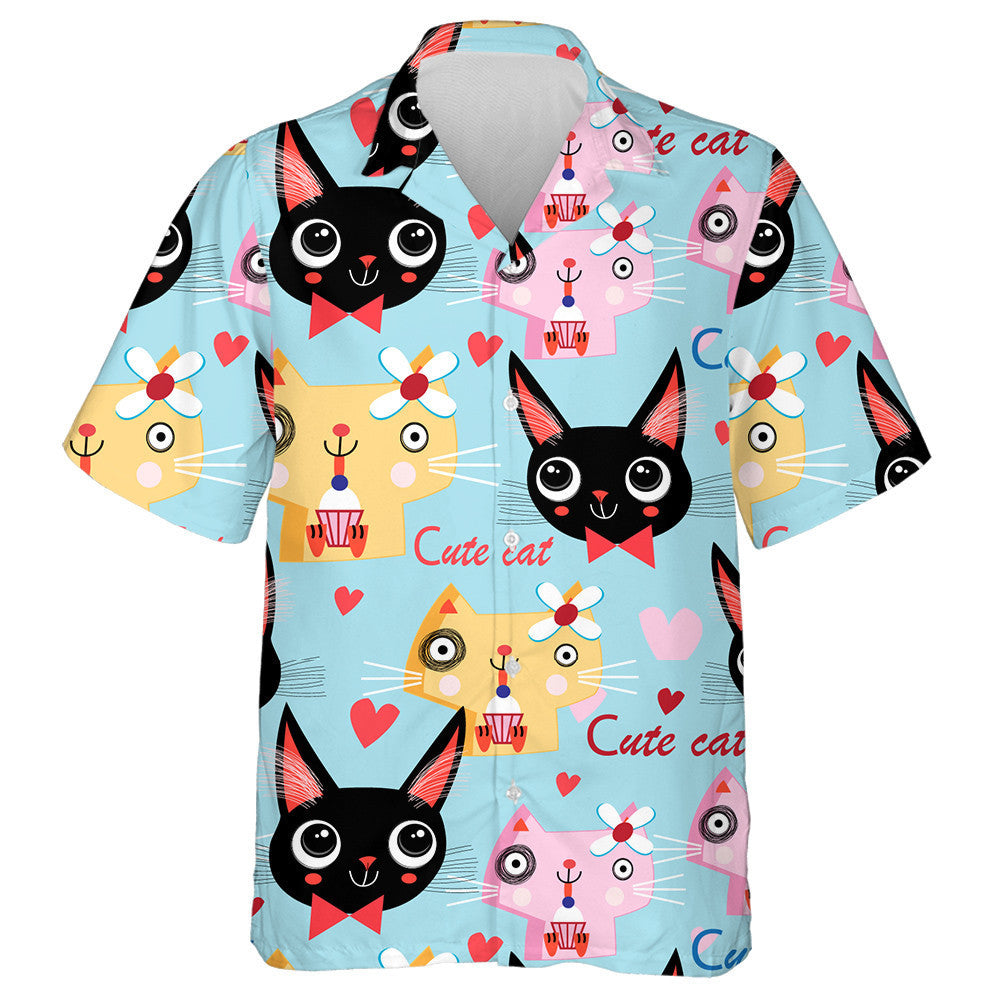 Cats In Love On A Background With Hearts Hawaiian Shirt, Hawaiian For Gift