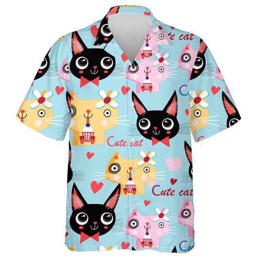 Cats In Love On A Background With Hearts Hawaiian Shirt, Hawaiian For Gift