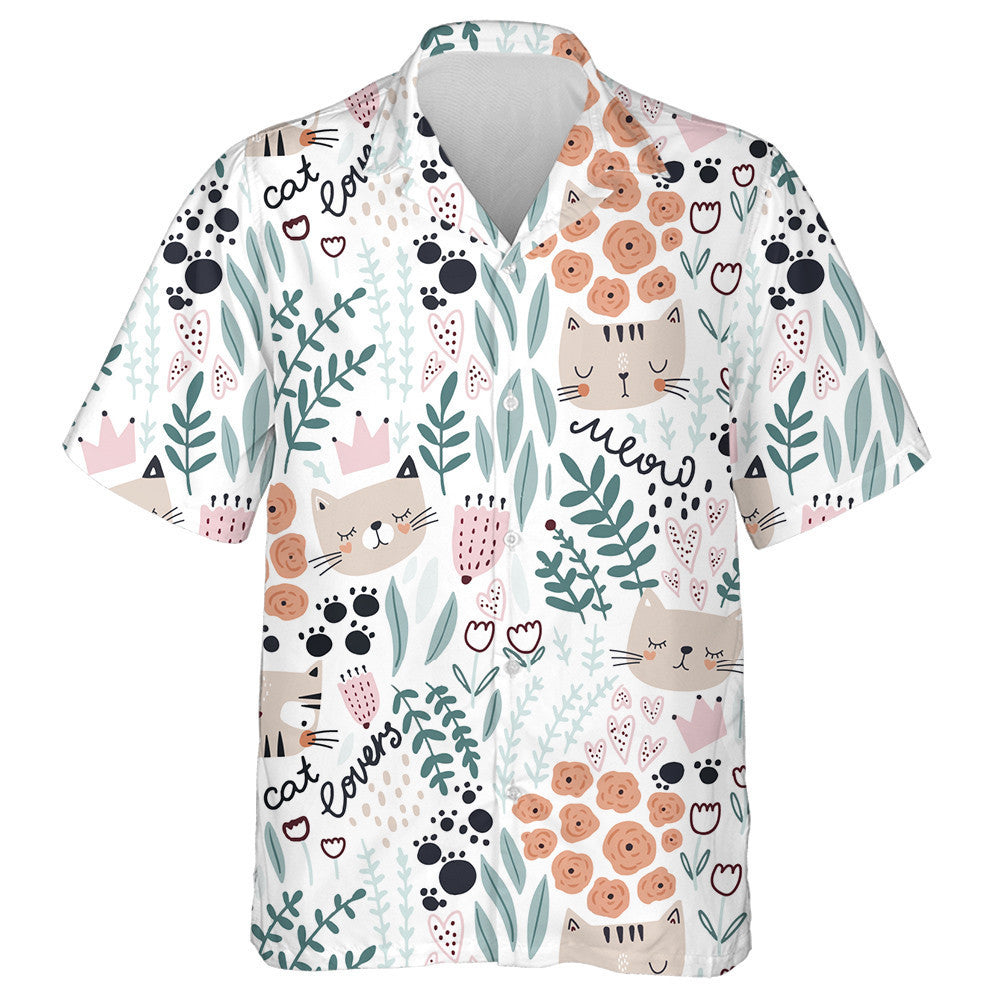 Cute Hand Drawn Cats And Florals Hawaiian Shirt,Hawaiian Shirt Gift, Christmas Gift