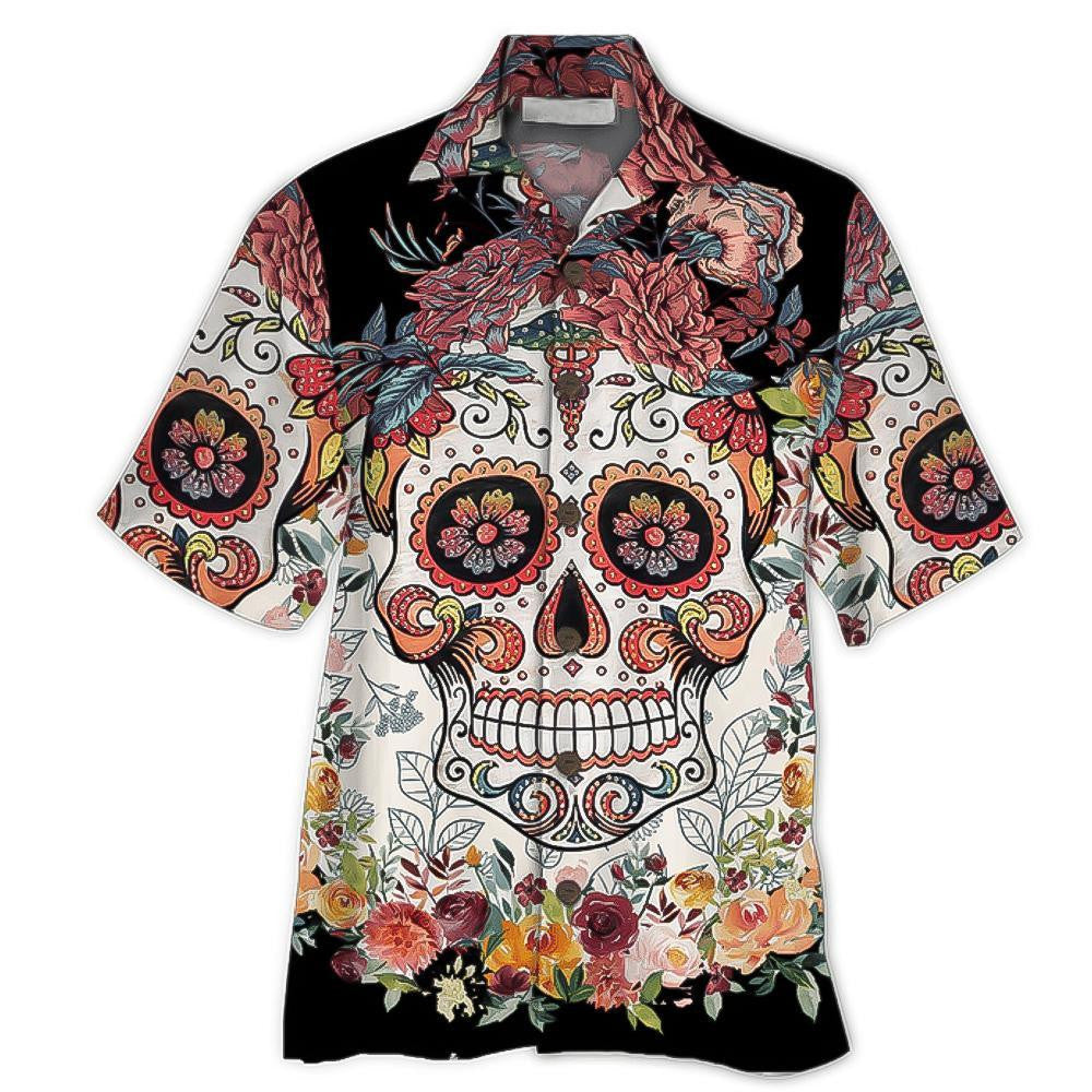 Face Of Skull Tropical Background Design Hawaiian Shirt,Hawaiian Shirt Gift, Christmas Gift