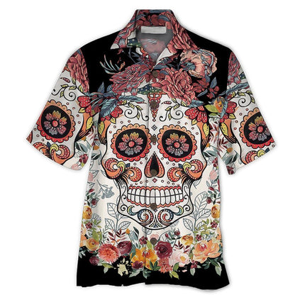 Face Of Skull Tropical Background Design Hawaiian Shirt,Hawaiian Shirt Gift, Christmas Gift