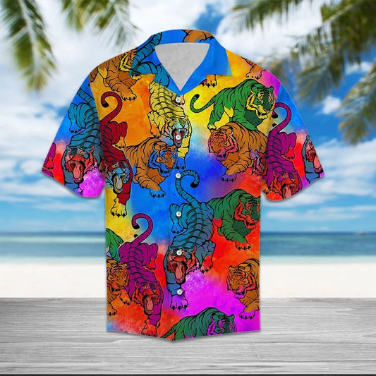 Beautiful Colorful Tiger Background Design Hawaiian Shirt, Hawaiian For Gift
