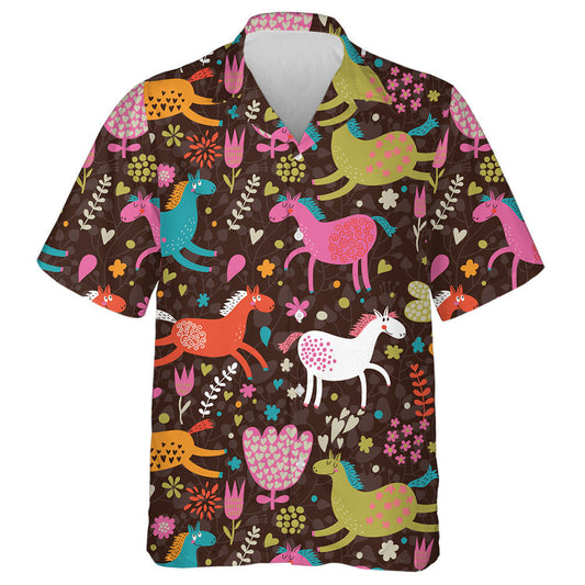 Funny Horses In Flowers In Vintage Style Hawaiian Shirt, Hawaiian Shirt Gift, Christmas Gift