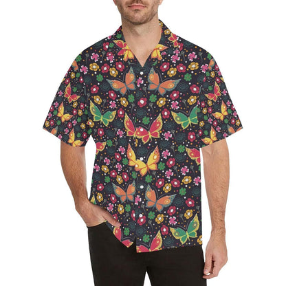 Butterfly Flower Pattern Men'S All Over Print Hawaiian Aloha Shirt Hawaiian Shorts Beach Short Sleeve- Hawaiian Shirt Gift, Christmas Gift