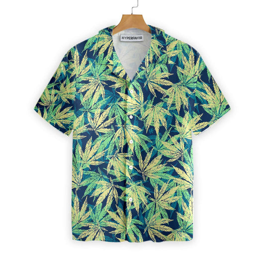 Dark Blue Tropical Marijuana Leaves Design Hawaiian Shirt,Hawaiian Shirt Gift, Christmas Gift