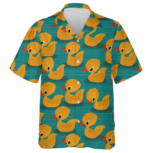 Hand Drawn Cute Baby Ducks On Green Hawaiian Shirt, Hawaiian Shirt Gift, Christmas Gift