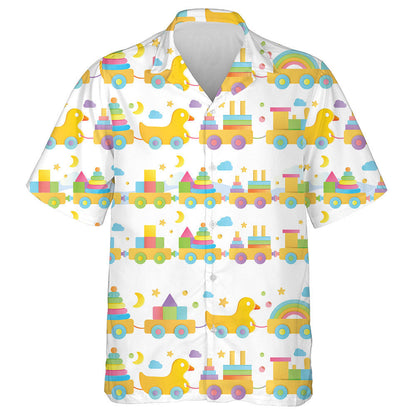 Hand Drawn Cute Duck And Wooden Train Hawaiian Shirt, Hawaiian Shirt Gift, Christmas Gift