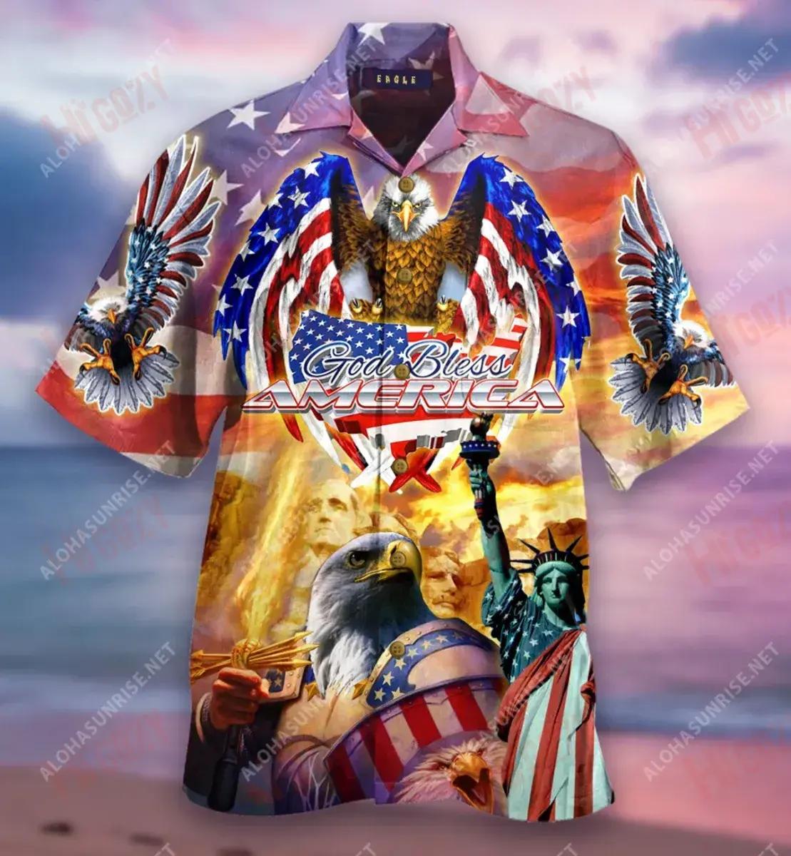 Eagle Dia Patriotic Beannaigh Meiriceá Léine Gearr Haváís Laethanta Saoire Muinchille Gearr Léinte Haváís Saincheaptha Léinte Haváís do Mhná, Bronntanas Léine Haváís, Bronntanas Nollag