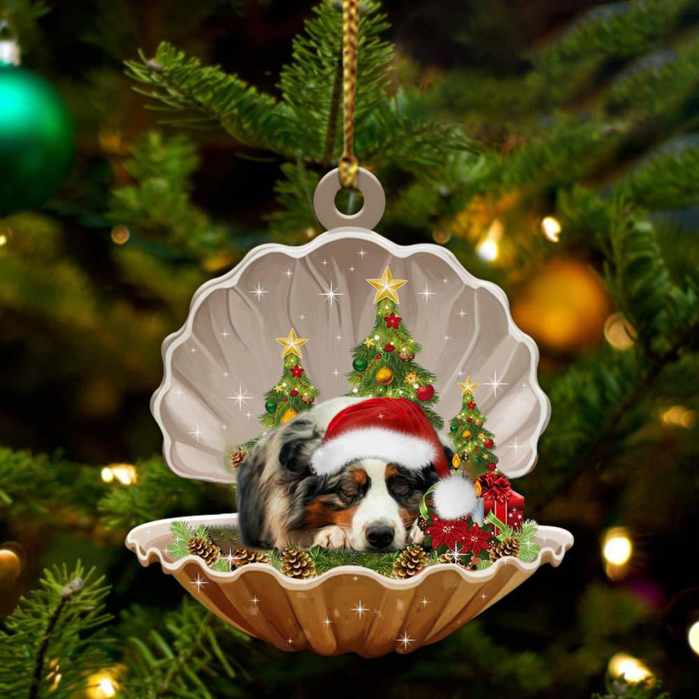 Cute Australian Shepherd Sleeping in Pearl Dog Christmas Ornament Flat Acrylic,Christmas Gift,Christmas Decoration