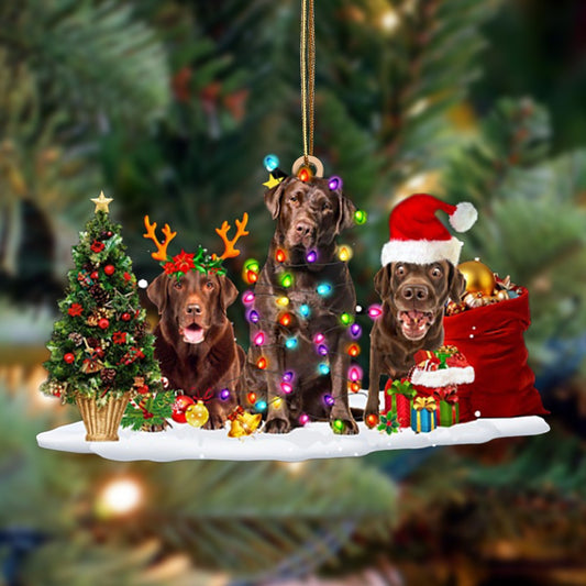 Chocolate Labrador Retriever-Christmas Dog Friends Hanging Christmas Plastic Hanging Ornament, Christmas Shape Ornament, Happy Christmas Ornament, Christmas Gift, Christmas Decoration
