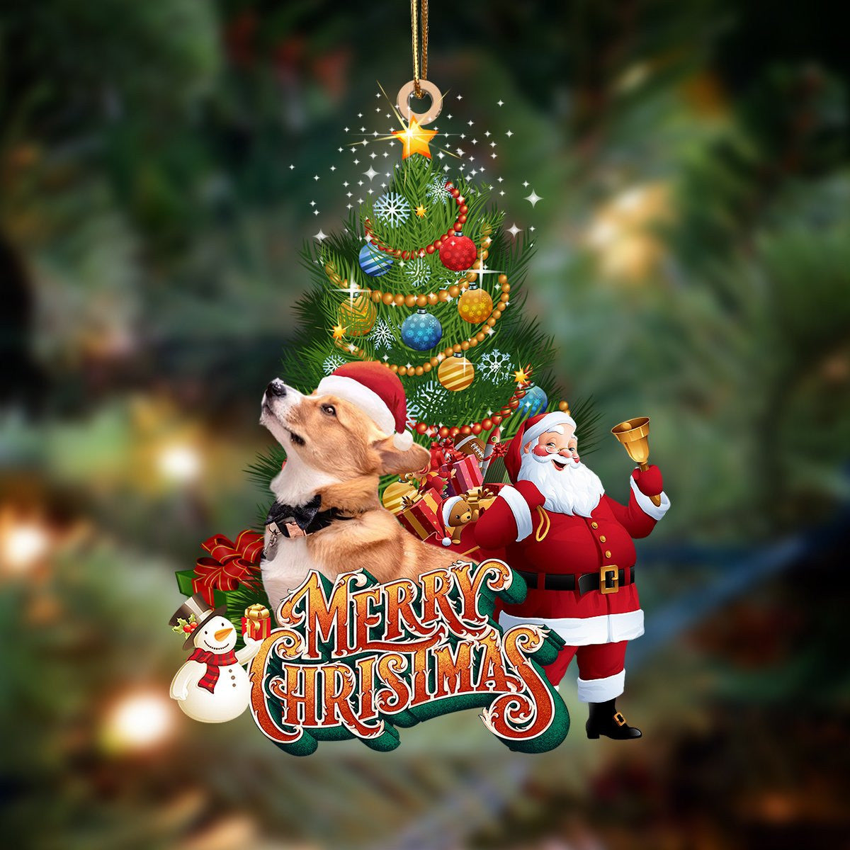 Corgi-Christmas Tree & Dog Hanging Christmas Plastic Hanging Ornament, Christmas Ornament, Christmas Gift, Christmas Decoration