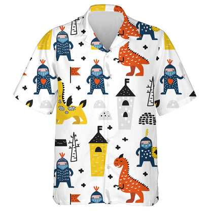 Hand Drawn Fantasy Dragons And Knights Hawaiian Shirt, Hawaiian For Gift