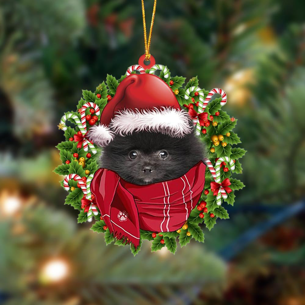 BLACK Pomeranian-Xmas Bandana Hanging Christmas Plastic Hanging Ornament, Christmas Ornament Gift, Christmas Gift, Christmas Decoration