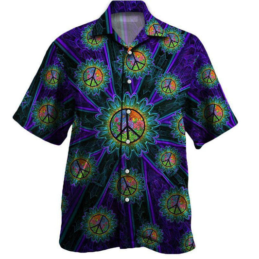 Green Peace Sign Hippie Overlap Ornamental Hawaiian Shirt,Hawaiian Shirt Gift, Christmas Gift
