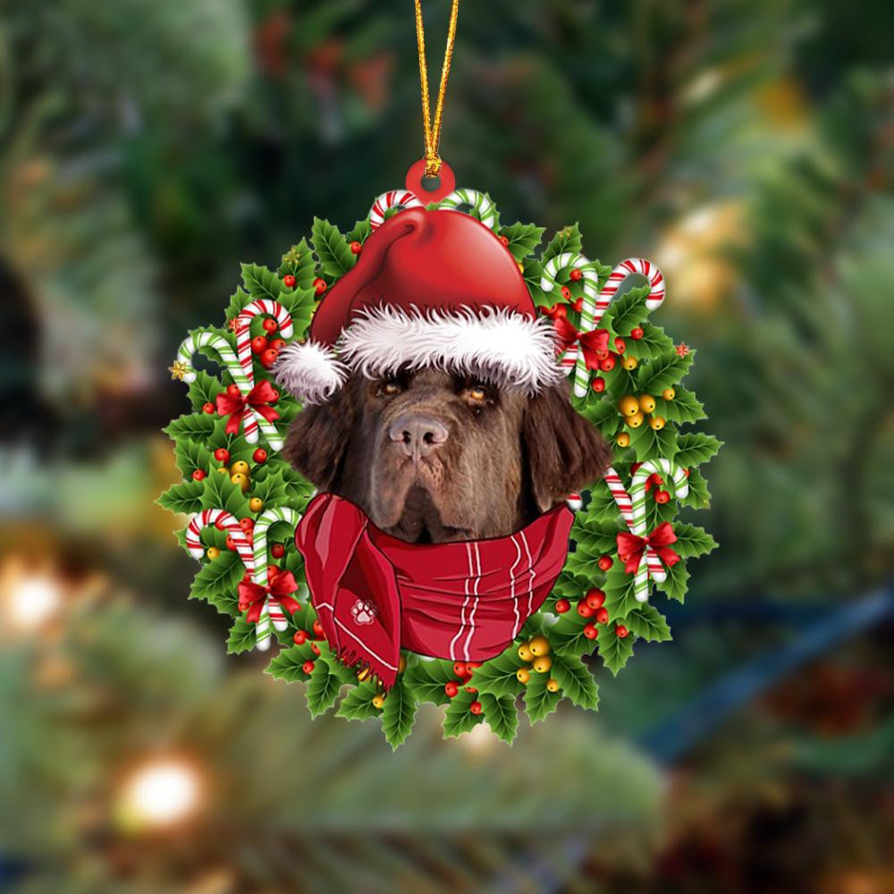 BROWN Newfoundland-Xmas Bandana Hanging Christmas Plastic Hanging Ornament, Happy Christmas Ornament, Christmas Gift, Christmas Decoration