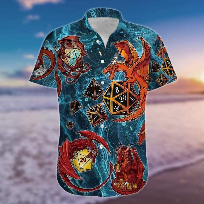 Amazing Lucky Dragon Playing Dice Blue Hawaiian Shirt,Hawaiian Shirt Gift, Christmas Gift