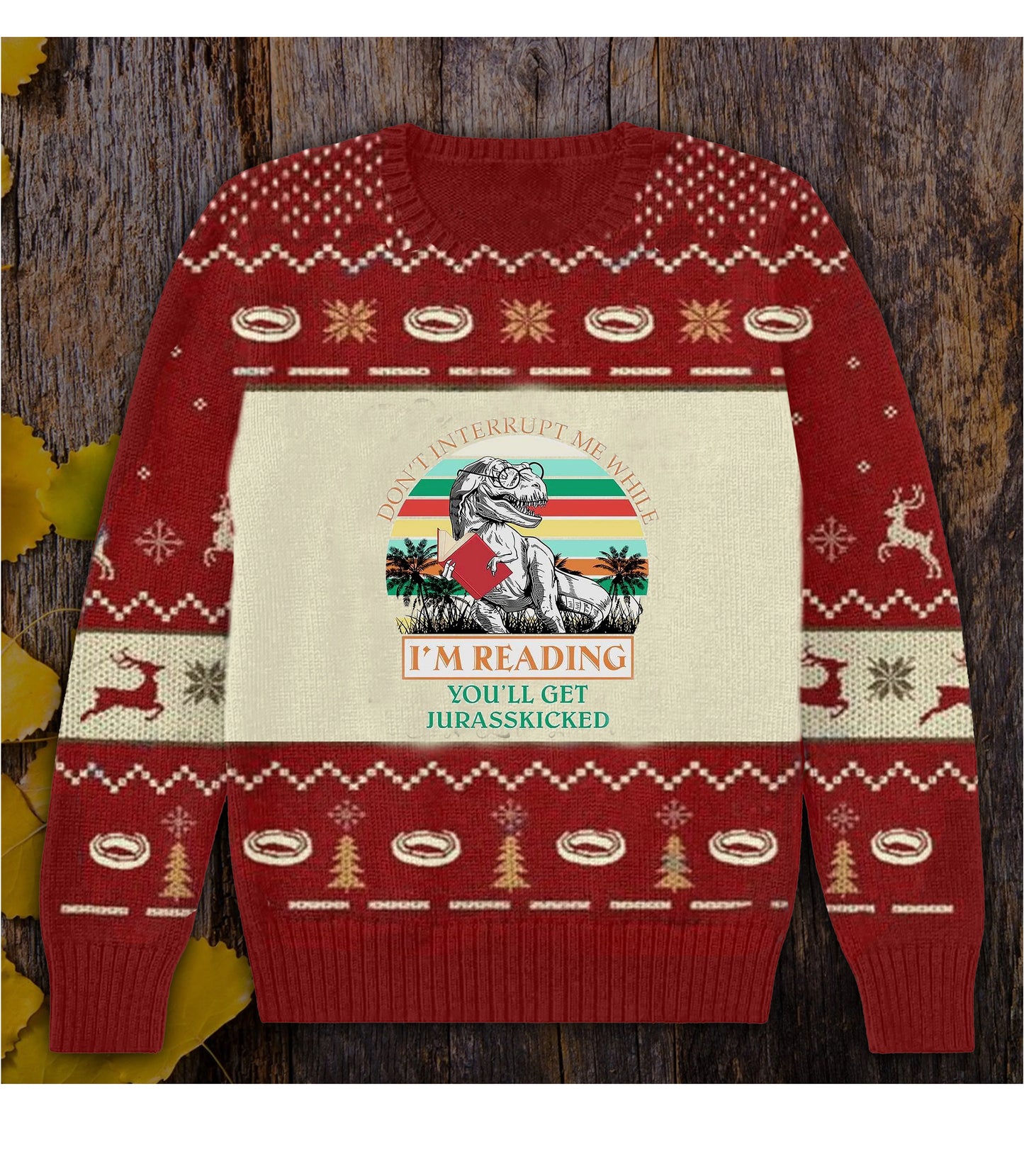 Ná Cuir isteach orm agus mé ag léamh Gheobhaidh tú geansaí Jurasskicked Books, Geansaí Gránna Nollag