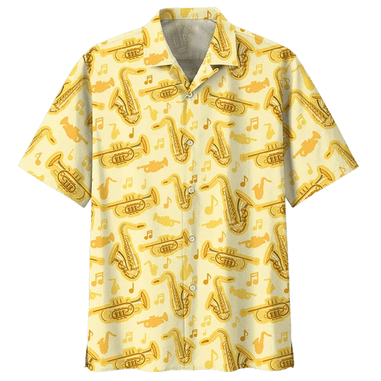 Gold Saxophone Background Design Hawaiian Shirt,Hawaiian Shirt Gift, Christmas Gift