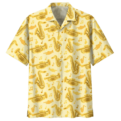 Gold Saxophone Background Design Hawaiian Shirt,Hawaiian Shirt Gift, Christmas Gift