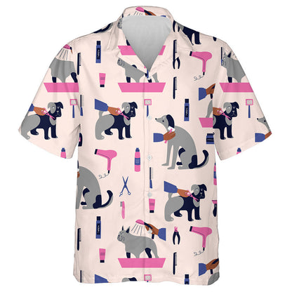 The Grooming Salon Dogs In Cartoon Background Hawaiian Shirt, Hawaiian Shirt Gift, Christmas Gift