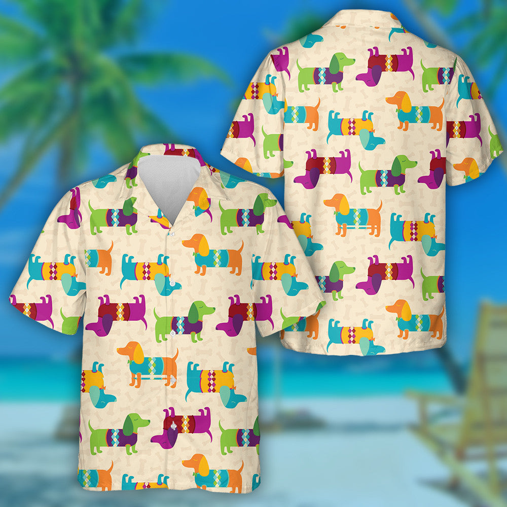 Well Dressed Fancy Colorful Dachshund Wiener Hawaiian Shirt, Hawaiian Shirt Gift, Christmas Gift