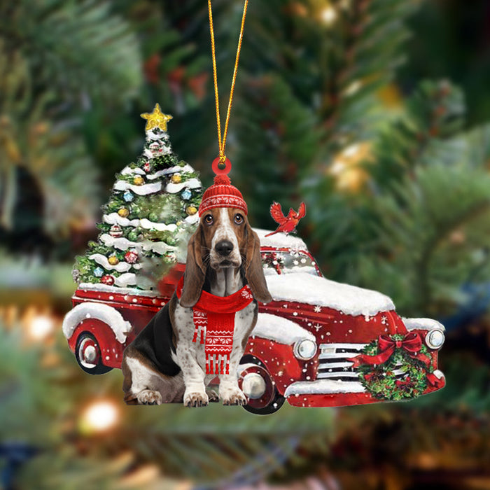 Basset Hound-Christmas Car Two Sided Christmas Plastic Hanging Ornament, Christmas Ornament Gift, Christmas Gift, Christmas Decoration