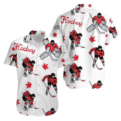 Hockey Player Canada On White Design Hawaiian Shirt, Hawaiian For Gift