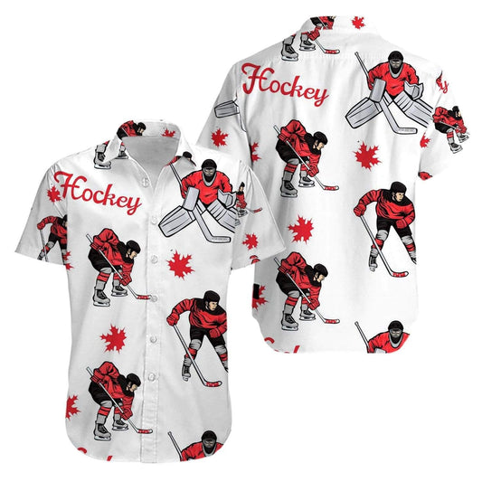 Hockey Player Canada On White Design Hawaiian Shirt, Hawaiian For Gift