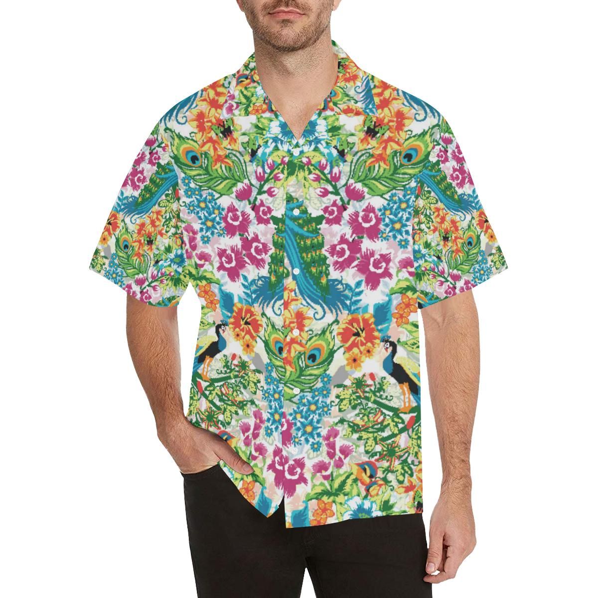 Colorful Peacock Pattern Men'S All Over Print Hawaiian Aloha Shirt, Hwaiian For Gift