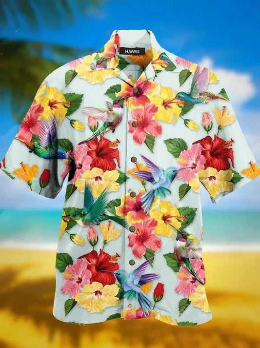 Flowers Hawaiian Aloha Shirt Unisex Shorts Sleeve Colorful Hawaiian Shorts Beach Short Sleeve_ Hawaiian Shirt Gift, Christmas Gift