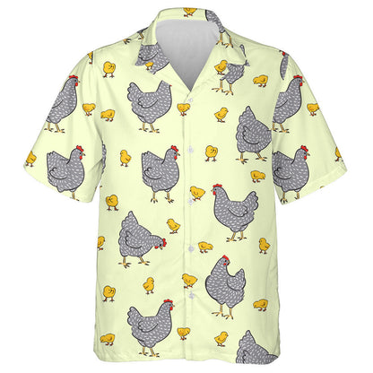 Beautiful Hen And Chicken On Yellow Background Hawaiian Shirt, Hawaiian Shirt Gift, Christmas Gift