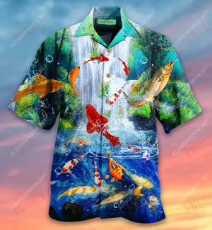 Amazing Fish Jumping Waterfall Short Sleeve Shirt Vacation Hawaiian T Shirts Best Hawaiian Shirts Hawaiian Shirts For Men, Hawaiian Shirt Gift, Christmas Gift