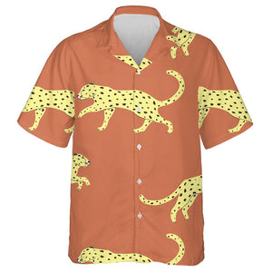 Wild African Exotic Leopard Animal On Orange Hawaiian Shirt, Hawaiian Shirt Gift, Christmas Gift