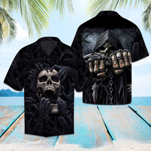 Amazing Hand Cover Skull Day Of The Dead Pattern Hawaiian Shirt, Hawaiian Shirt Gift, Christmas Gift
