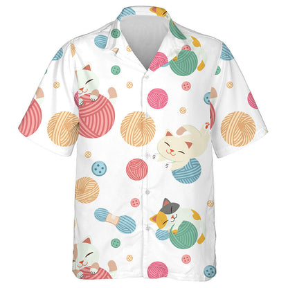 Cute Cat Play With A Yarn And Button Hawaiian Shirt, Hawaiian Shirt Gift, Christmas Gift