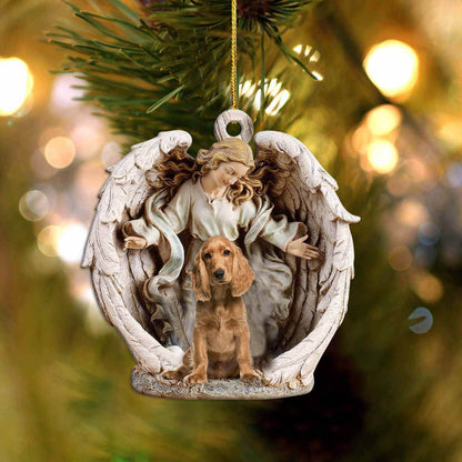Cocker Spaniel-Angel Hug Winter Love Two Sided Christmas Plastic Hanging Ornament, Christmas Shape Ornament, Happy Christmas Ornament, Christmas Gift, Christmas Decoration