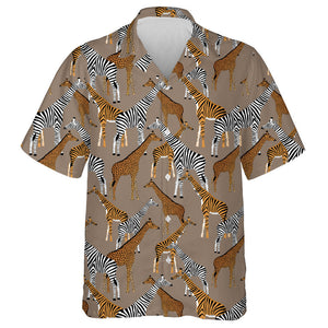 Wild Animals Giraffes With Zebra Leopard And Tiger Coloring Hawaiian Shirt, Hawaiian Shirt Gift, Christmas Gift