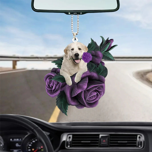 Great Pyrenees In Purple Rose Car Hanging Ornament, Car Ornament Gifts, Christmas Decoration
