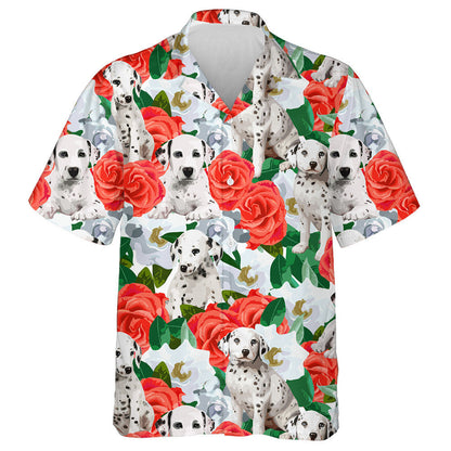 Hand Drawing Of Dogs Dalmatins And Flowers Hawaiian Shirt, Hawaiian Shirt Gift, Christmas Gift