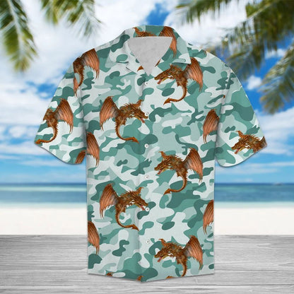 Flying Dragon Camo Military Pattern Hawaiian Shirt,Hawaiian Shirt Gift, Christmas Gift