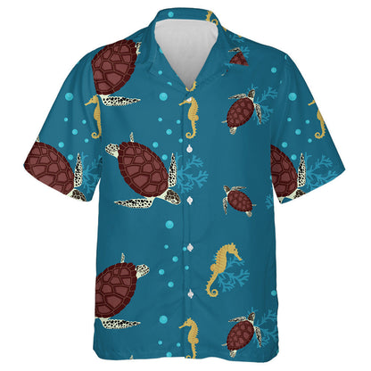 Sea Turtles And Seahorse On A Blue Background Hawaiian Shirt, Hawaiian Shirt Gift, Christmas Gift