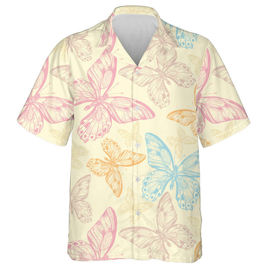 Flying Multicolored Butterflies On Yellow Background Hawaiian Shirt,Hawaiian Shirt Gift, Christmas Gift