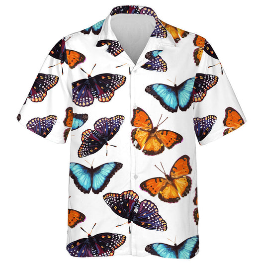 Watercolor Butterfly In Vintage Style On White Hawaiian Shirt, Hawaiian Shirt Gift, Christmas Gift